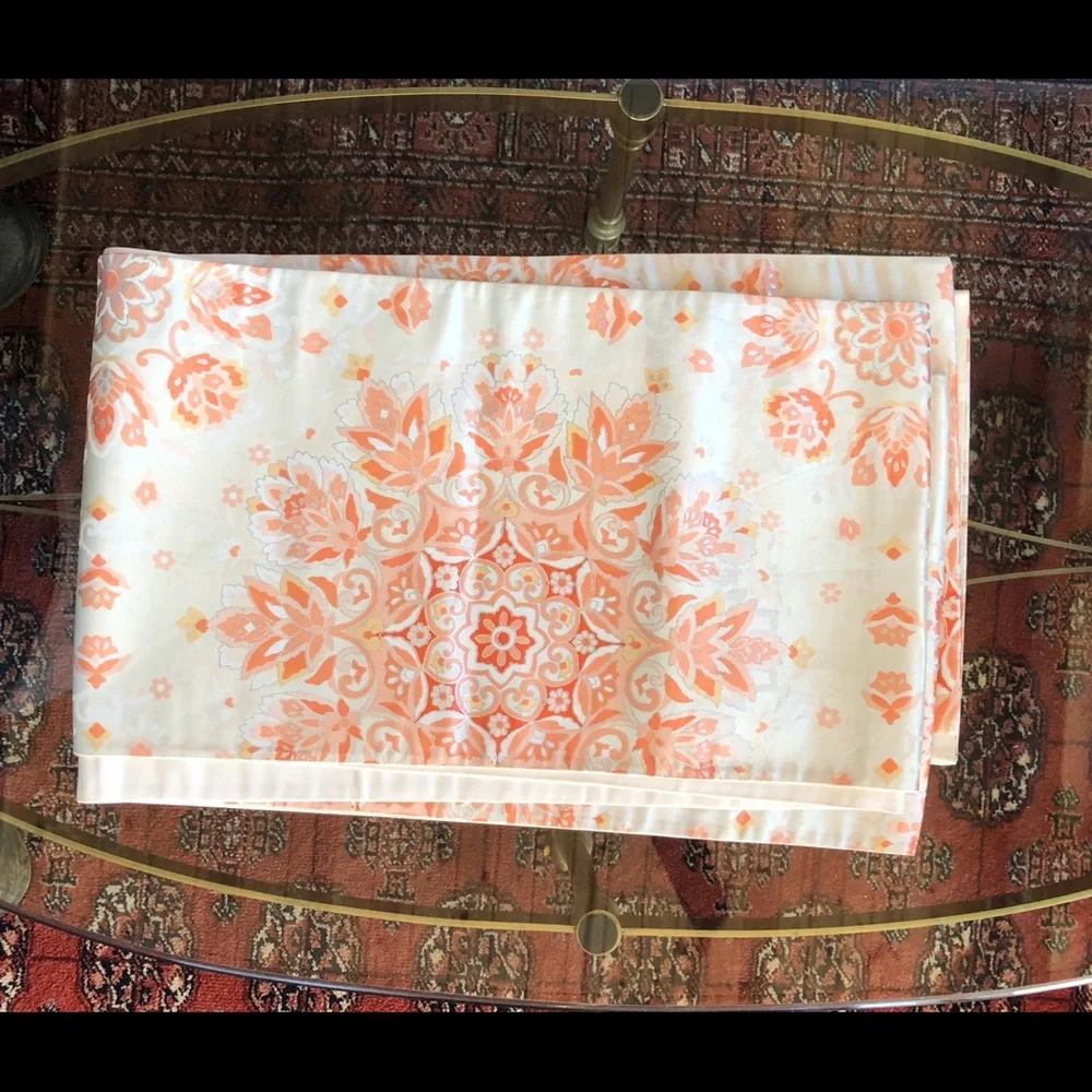 14 FOOT Table Runner 12” Wide Peach Floral‎ Satin